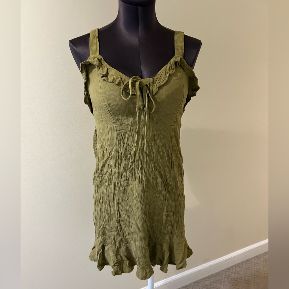 SO Olive Green Ruffle Strap mini dress size M